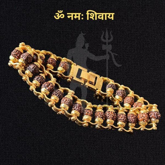 Genuine Hand Made Paanch Mukhi Modern Rudraksha Bracelet With Gold Plating.